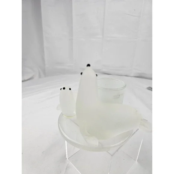 PartyLite Candle Holder Frosted‎ Glass Seals Mother and Baby Cute Home Decor - Picture 10 of 10